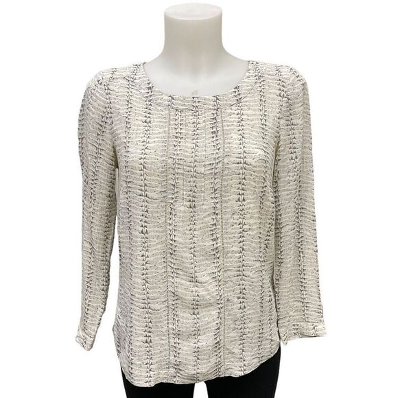 Vineyard Vines Gray White Snake Print Silk Blend Crochet Accent Blouse sz 00 - Picture 1 of 8